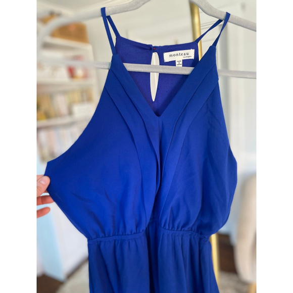 Monteau Cobalt Blue Halter Mini Dress Clean Girl S Quiet Luxury Coastal Feminine - Picture 5 of 7